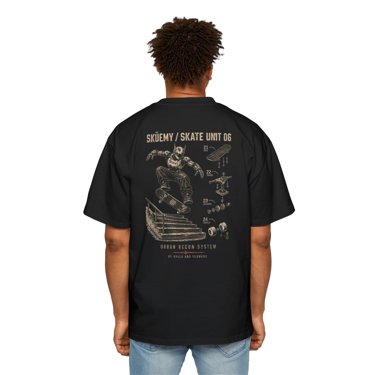 Bulls and Flowers - Sküemy - Unit 06 Skateboard Illustration T-Shirt / Draft 2021