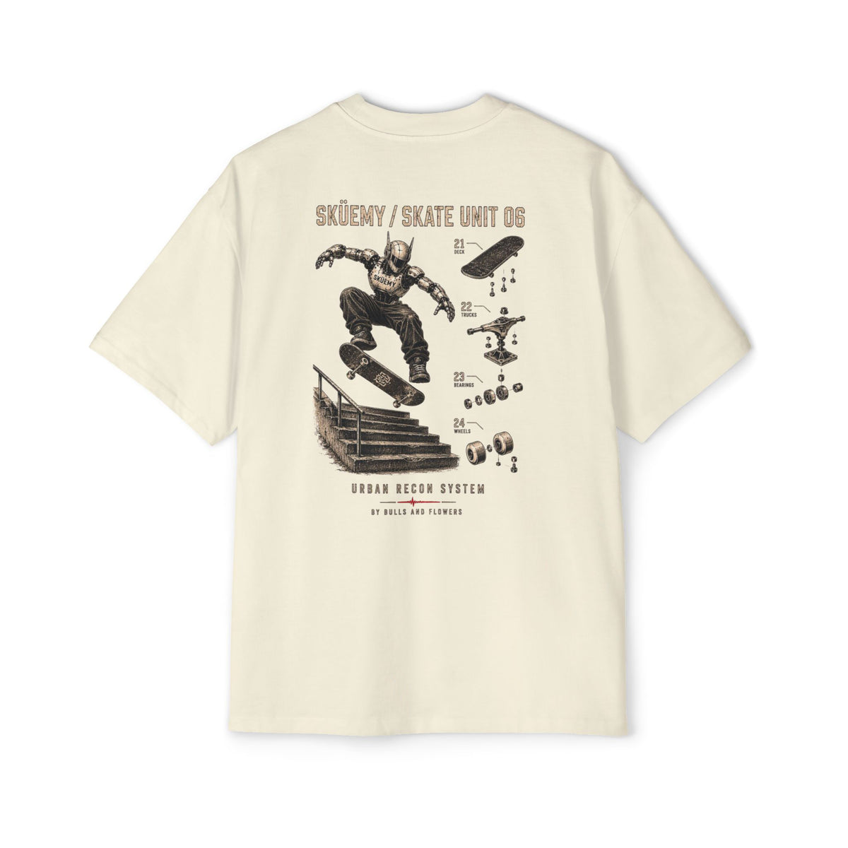 Bulls and Flowers - Sküemy - Unit 06 Skateboard Illustration T-Shirt / Draft 2021