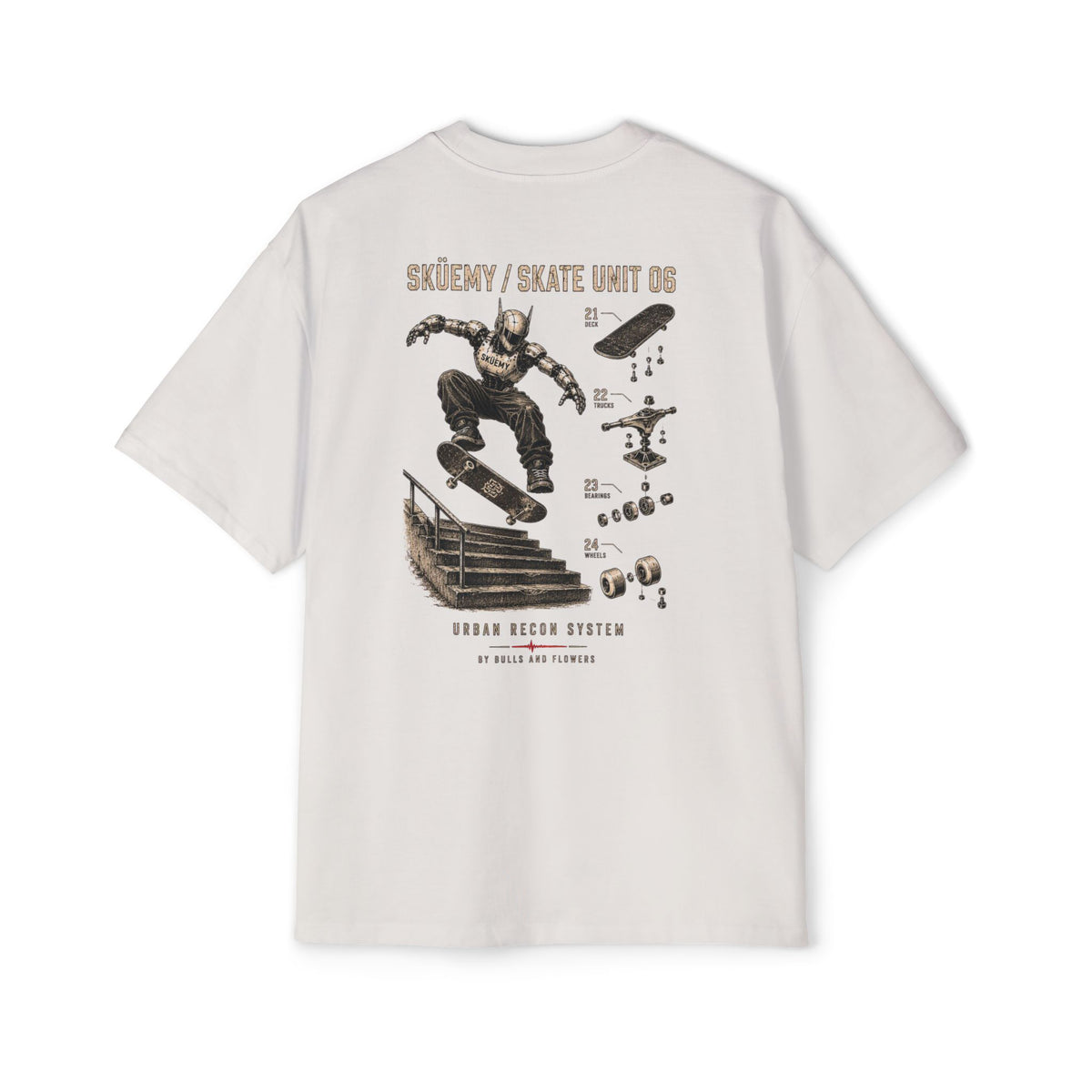 Bulls and Flowers - Sküemy - Unit 06 Skateboard Illustration T-Shirt / Draft 2021