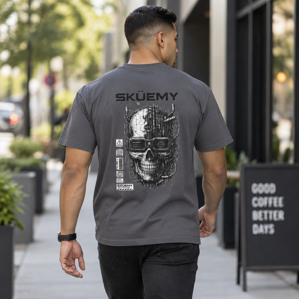 Bulls and Flowers SKÜEMY Cyber Skull – Heavy Oversize T-Shirt    Draft 2025