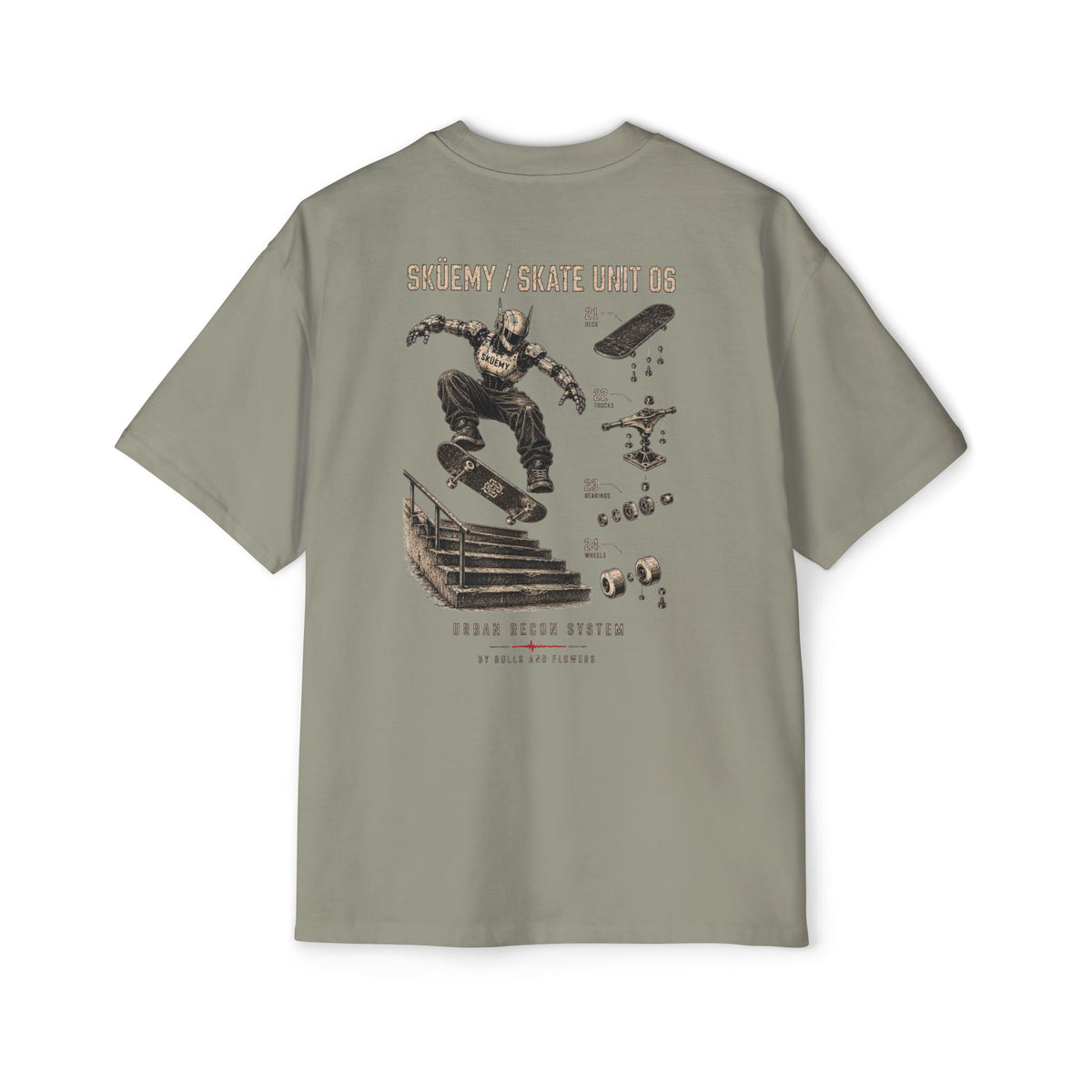 Bulls and Flowers - Sküemy - Unit 06 Skateboard Illustration T-Shirt / Draft 2021