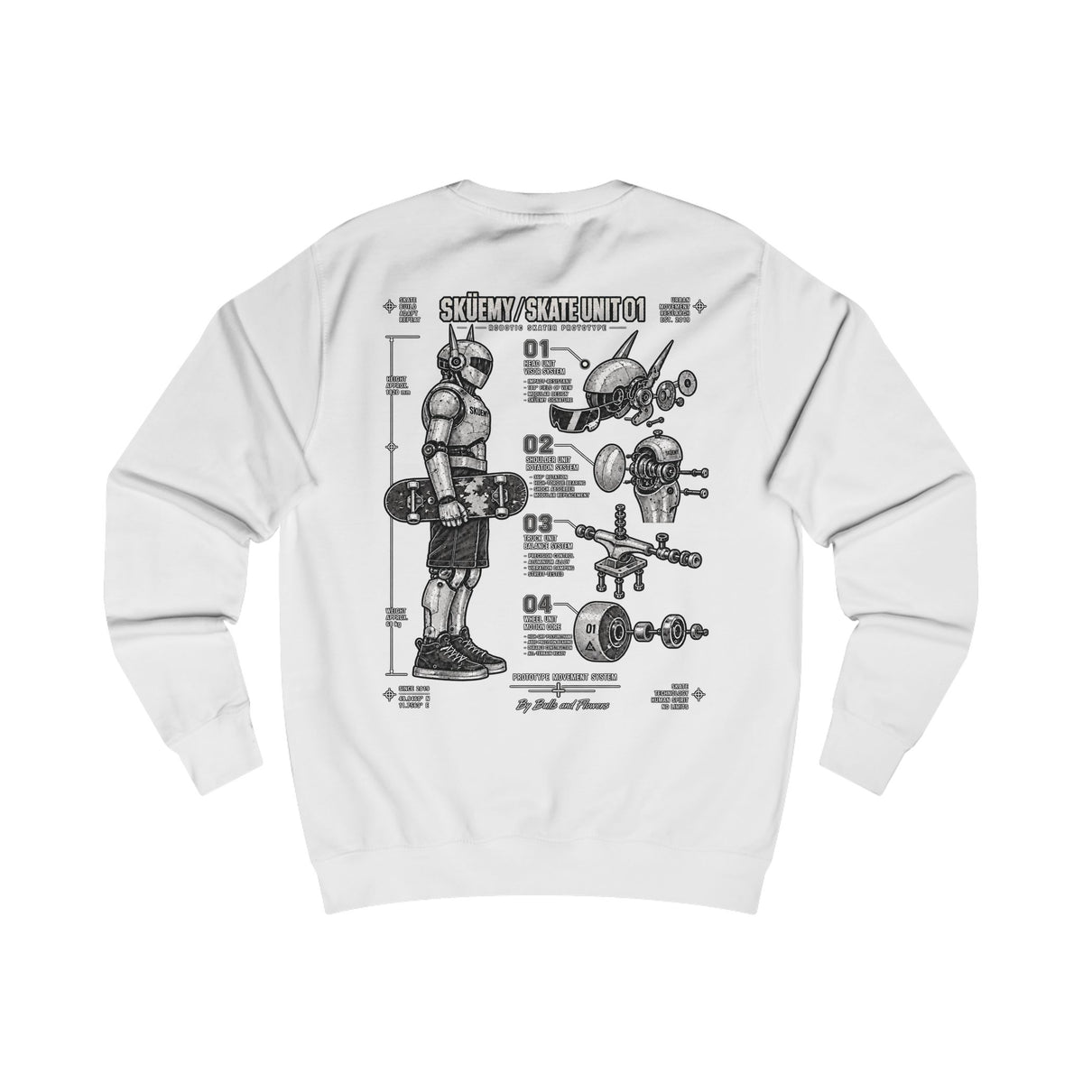 Bulls and Flowers  Sküemy-Unit 01    Skateboard Anatomy Sweatshirt