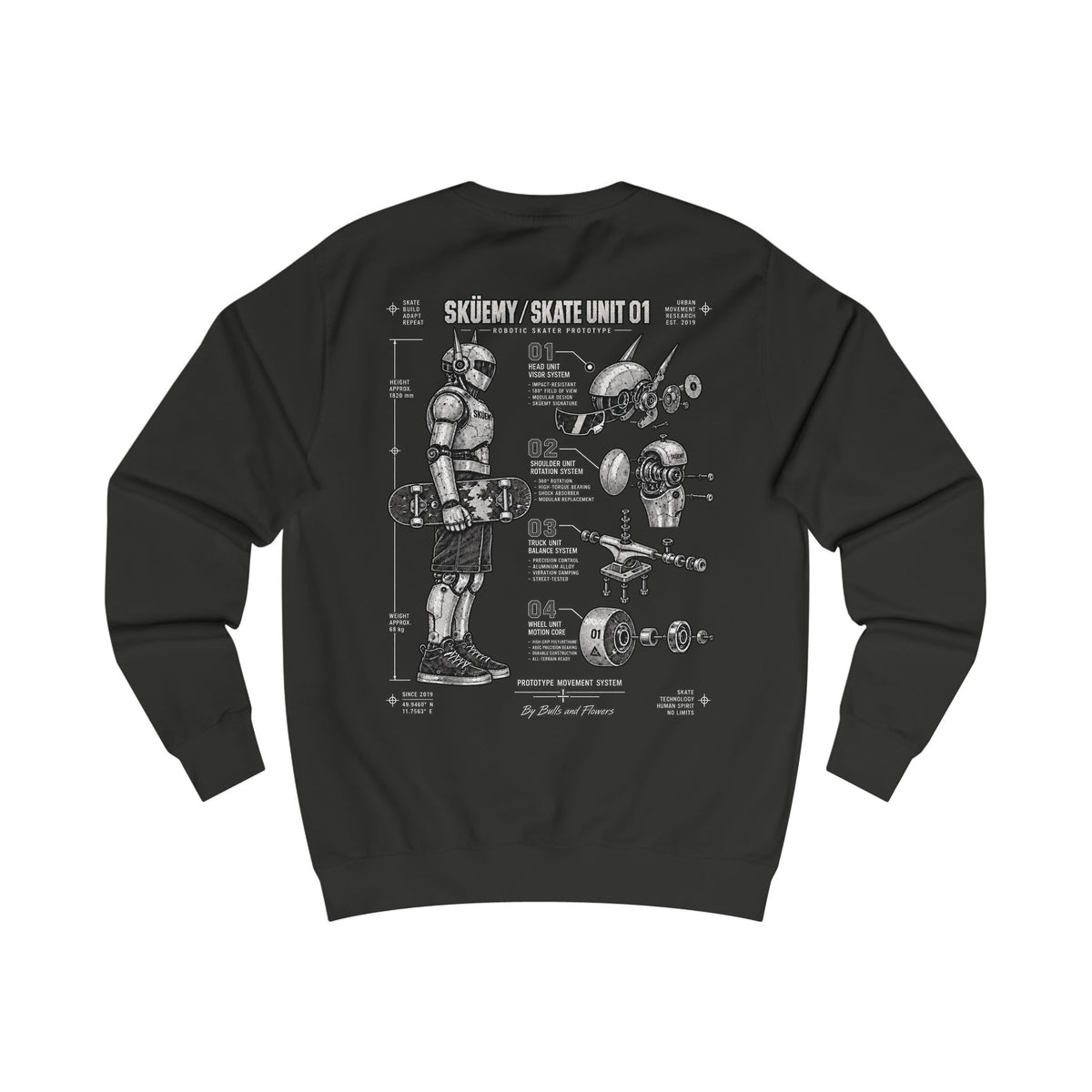 Bulls and Flowers  Sküemy-Unit 01    Skateboard Anatomy Sweatshirt