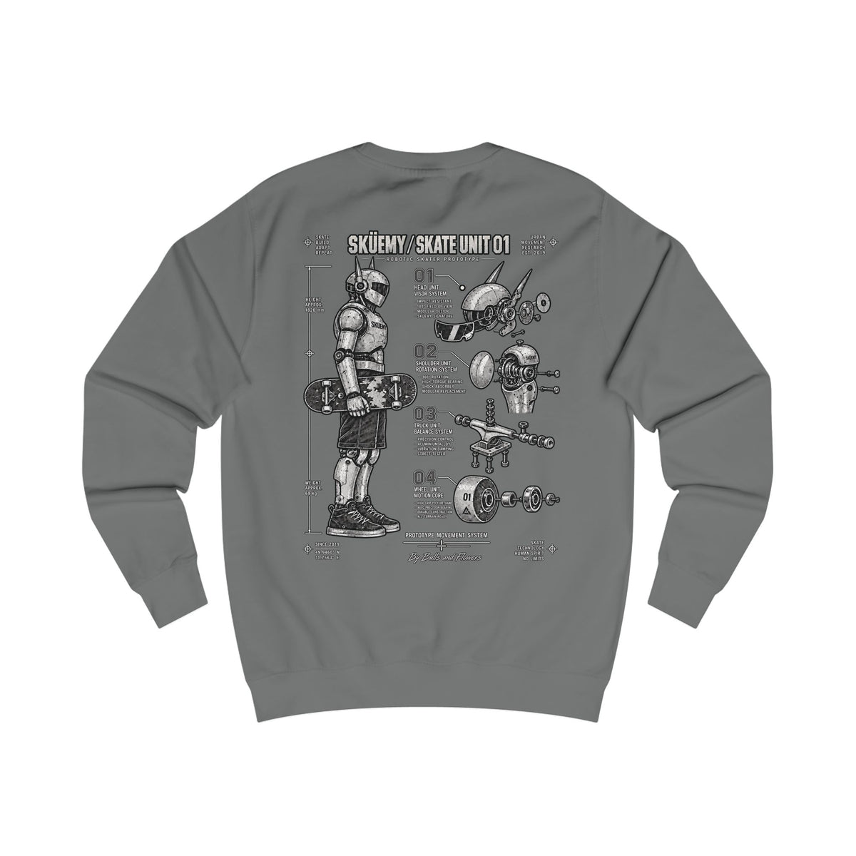 Bulls and Flowers  Sküemy-Unit 01    Skateboard Anatomy Sweatshirt