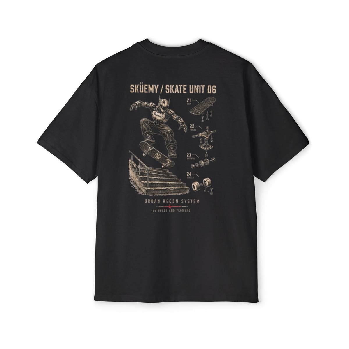 Bulls and Flowers - Sküemy - Unit 06 Skateboard Illustration T-Shirt / Draft 2021