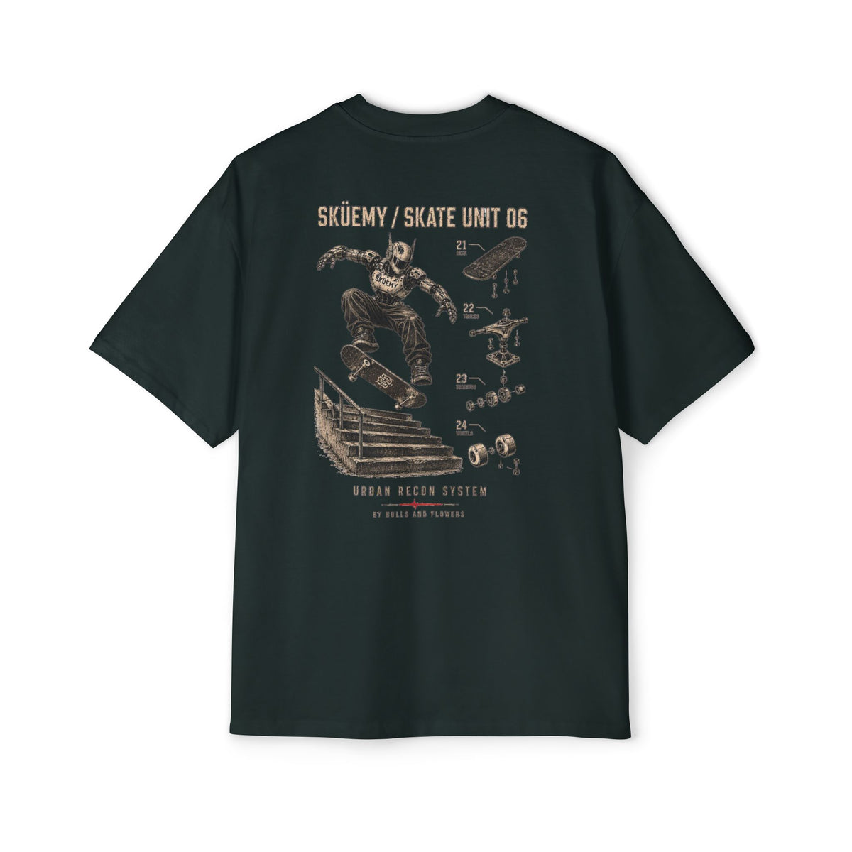 Bulls and Flowers - Sküemy - Unit 06 Skateboard Illustration T-Shirt / Draft 2021